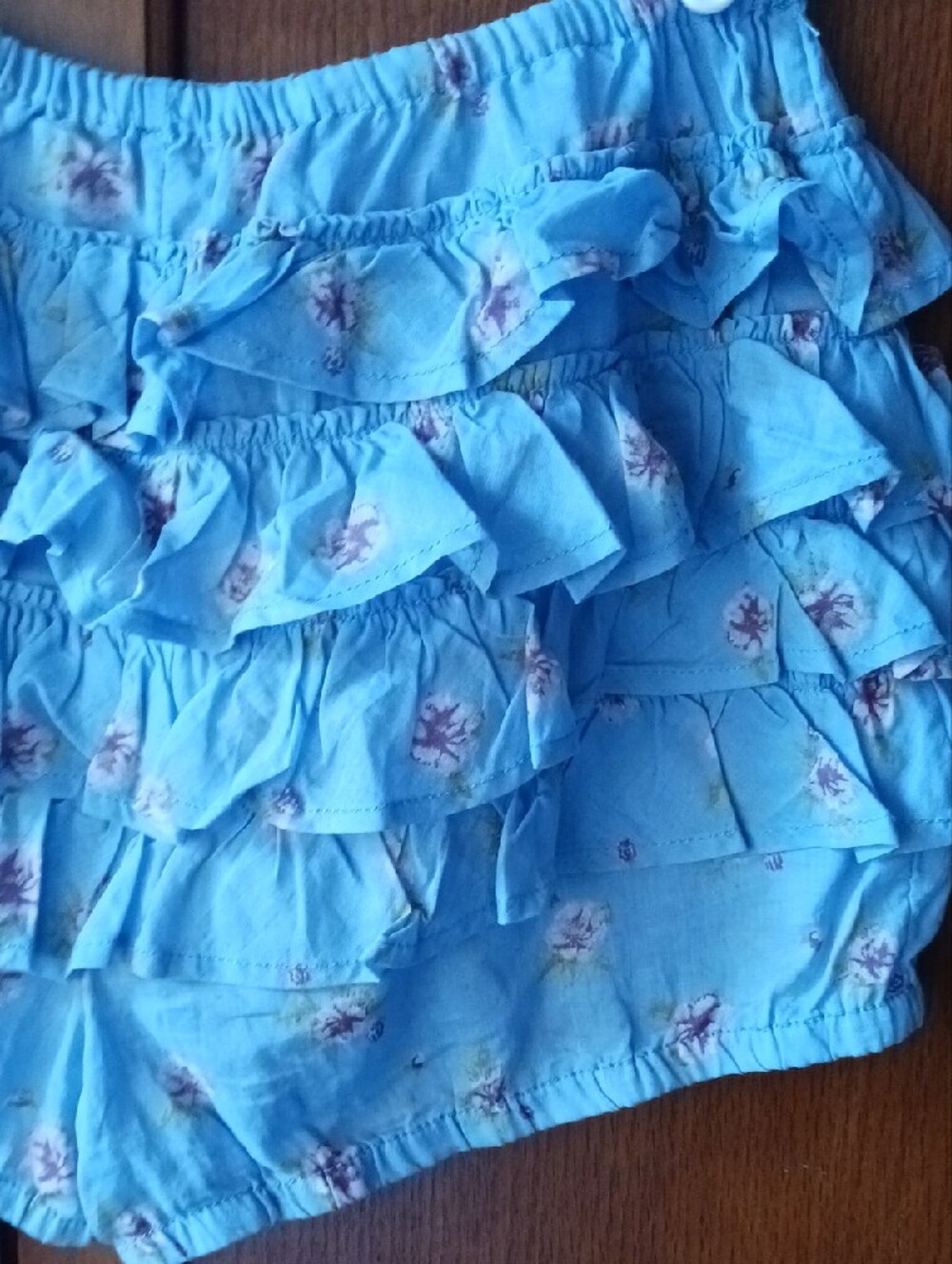 NEW! Free People "Ruffle Up Bloomers" Light Blue Ruffle Floral High-Waist Shorts - Picture 9 of 14